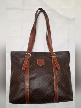 CELINE Macadam Brown Tote Shoulder Bag